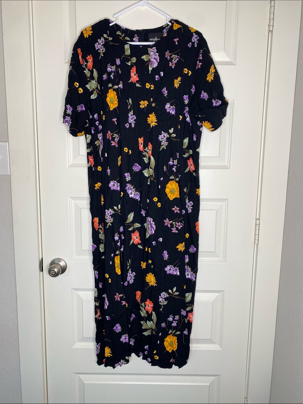 Positive Attitude Black Dress with Purple & Yellow Floral Print
